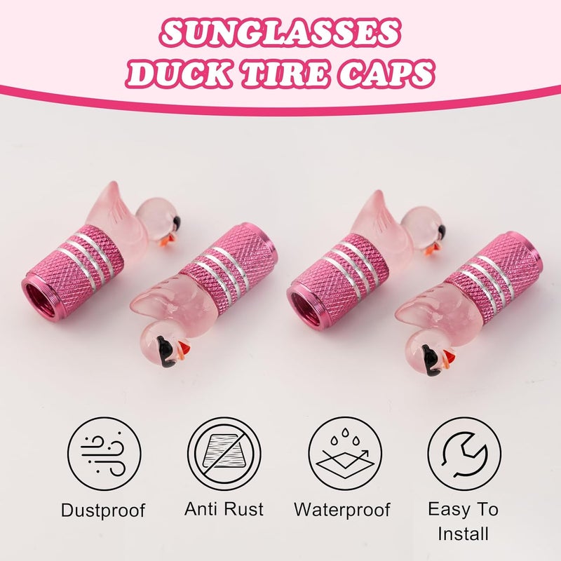 Rislobx 4Pcs Tire Valve Stem Cap Cover for Car SUV Truck, Valve Cover with Funny Duck Sunglasses, Decorative Tire Valve Caps Wheel Accessories (Pink Sunglasses Duck) - Image 4